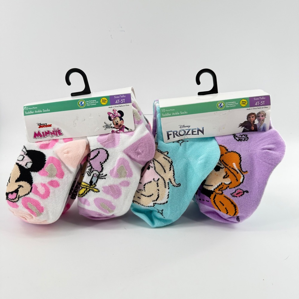NEW Disney Toddler 4T-5T 20 Ankle Socks Pink Blue Minnie Mouse Frozen Elsa Anna